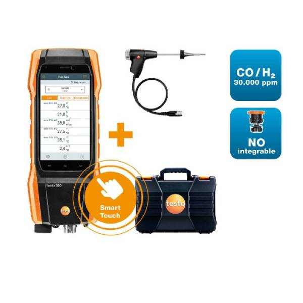 Комплект аналізатора димових газів testo (O2, CO з H2-компенсацією до 30,000 ppm, NO - опційно) testo 300 NEXT LEVEL Longlife kit 2